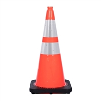 HI-Way Traffic Orange Safety  Cone Reflective, Black Base, Recessed, 28IN, 7 LB, ORANGE